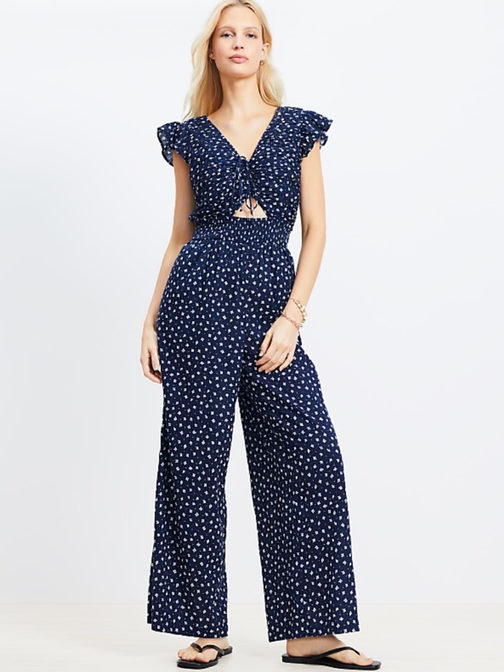 LOFT Navy Blue Floral Jumpsuit, Size XXL, NWT